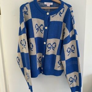 Lisa says gah blue bow sweater